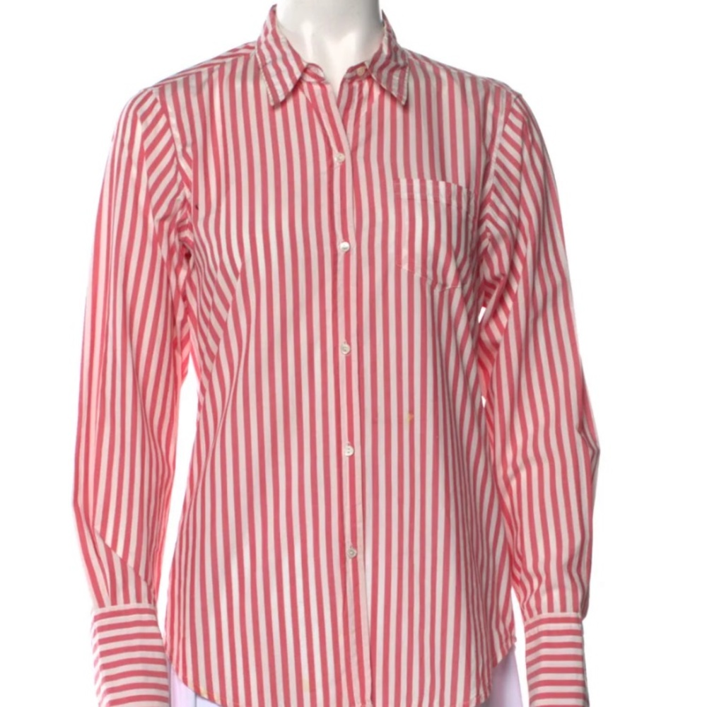 Nili Lotan Red and White Striped Button-Down Shirt